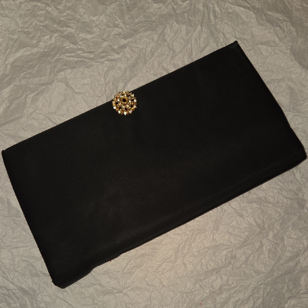 Elegant Vintage 1950's Black Clutch with Gold Accent